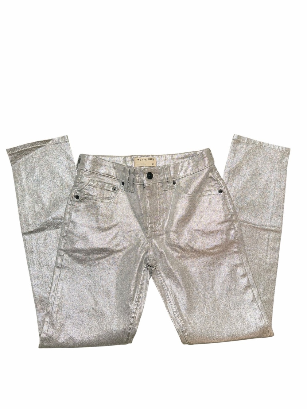Free People We The Free Metallic Silver Straight-Leg Jeans